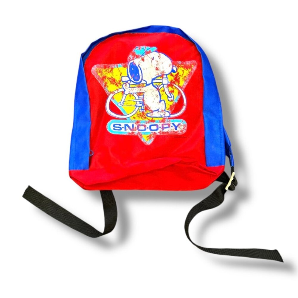 Vintage 80s Peanuts Snoopy Sports Kids Backpack Red Blue Nylon